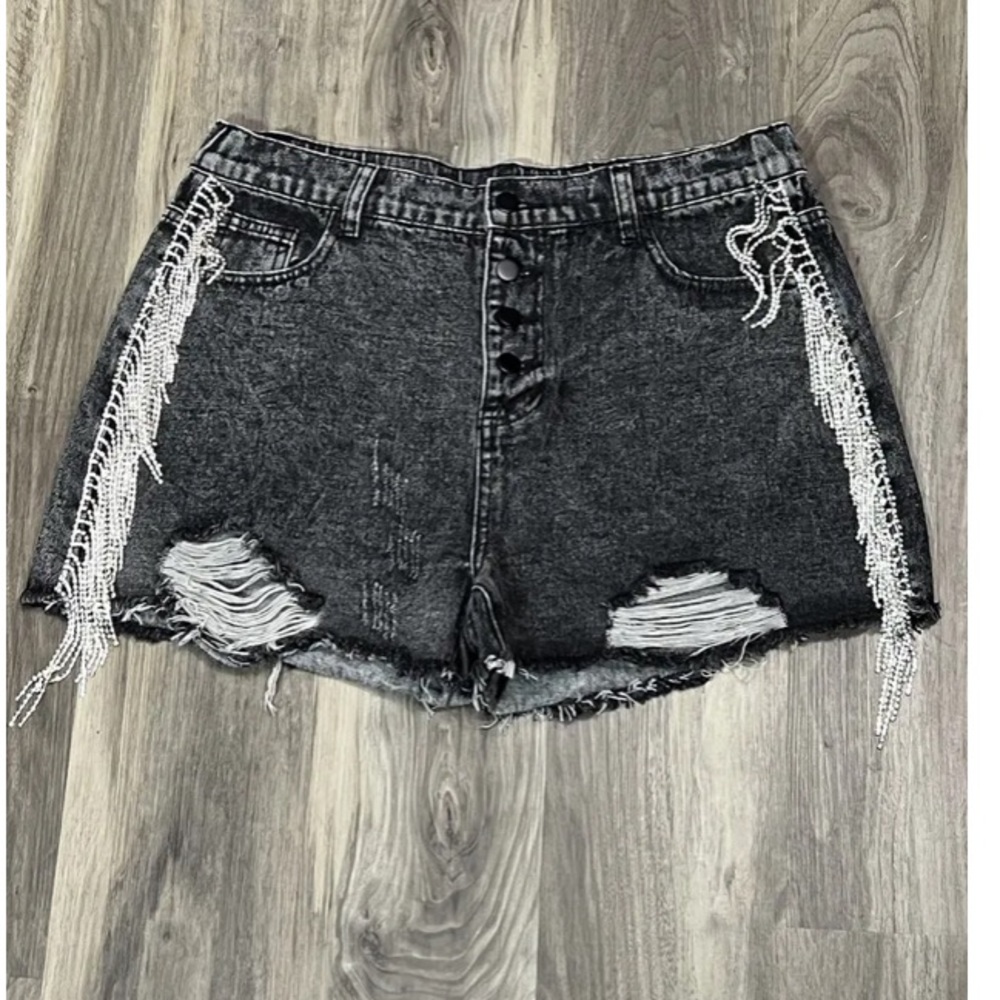 NWT Savanna Jane Black Rhinestone Fringe Shorts size 2x
